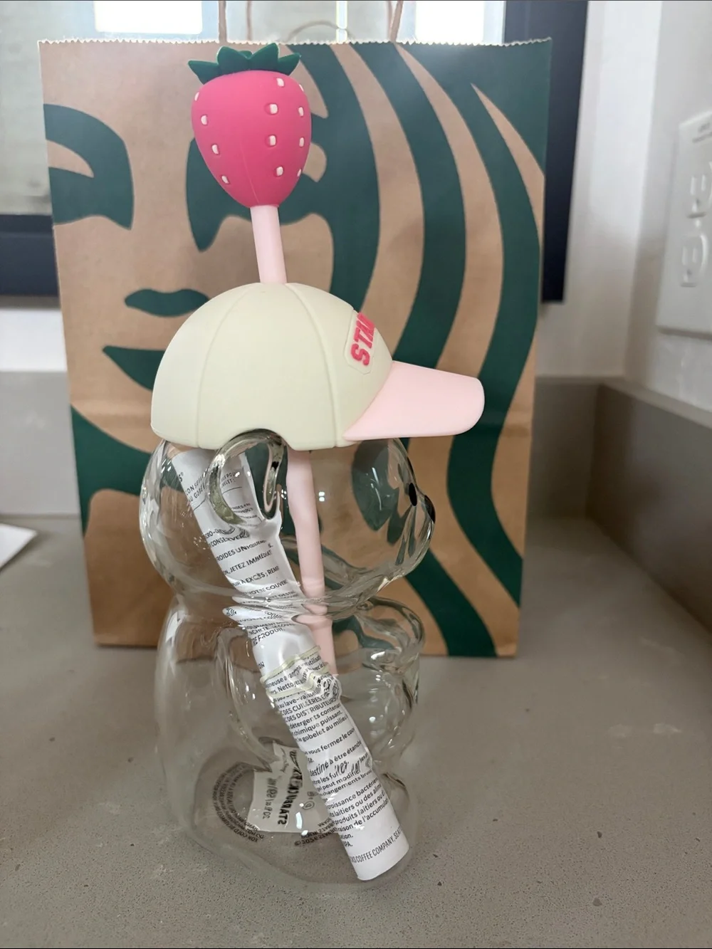 1 Starbucks Pink Strawberry Bear  Cup with Straw